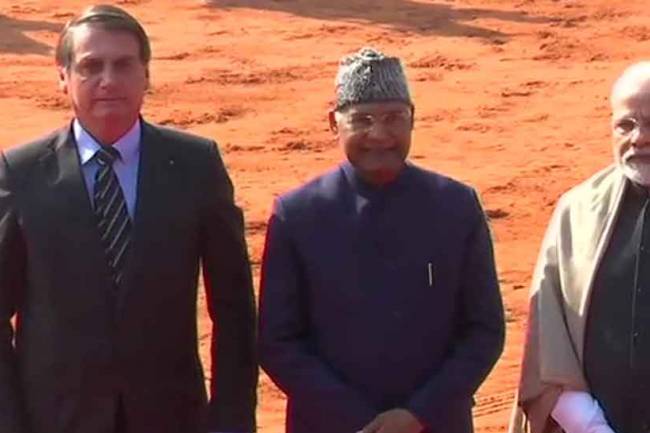 Brazilian President Jair Messias Bolsonaro welcomed by PM Narendra Modi, President Ram Nath Kovind at Rashtrapati Bhawan, receives ceremonial honour