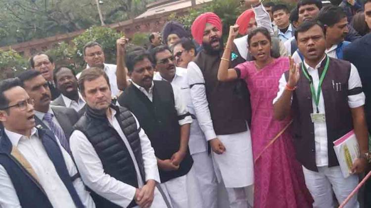 Rahul Gandhi leads protest outside Parliament against suspension of MPs, Delhi riots